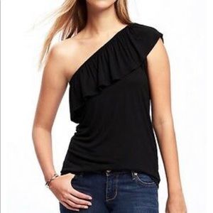 Black Old Navy One Shoulder Ruffle Shirt Size L